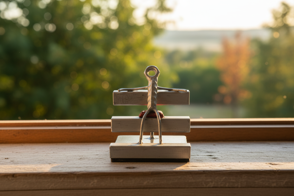 Taking a Moment sculpture on a windowsill with golden hour light
