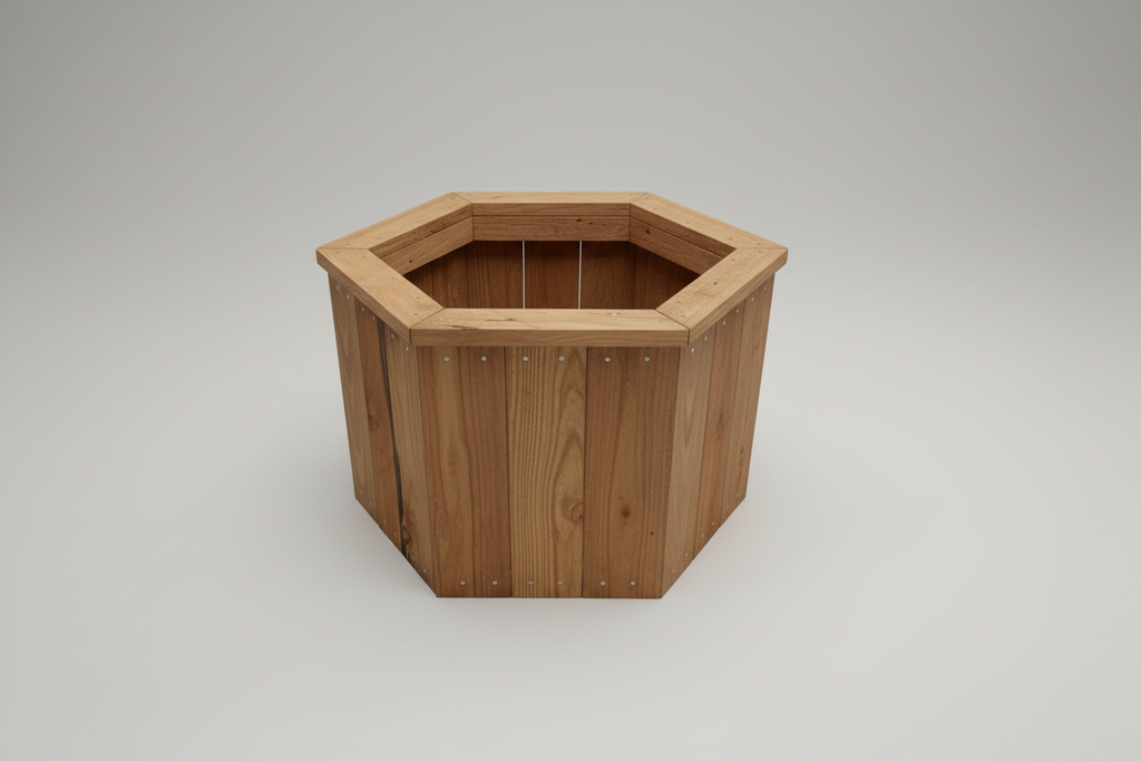 Handcrafted hexagonal wooden planter - plain product shot