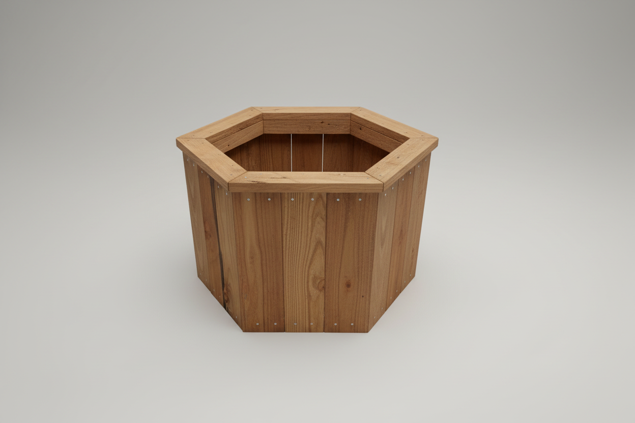 Handcrafted hexagonal wooden planter - plain product shot