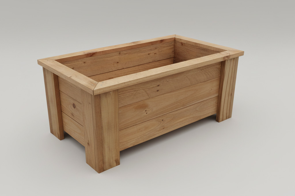 Handcrafted rectangular wooden planter - plain product shot