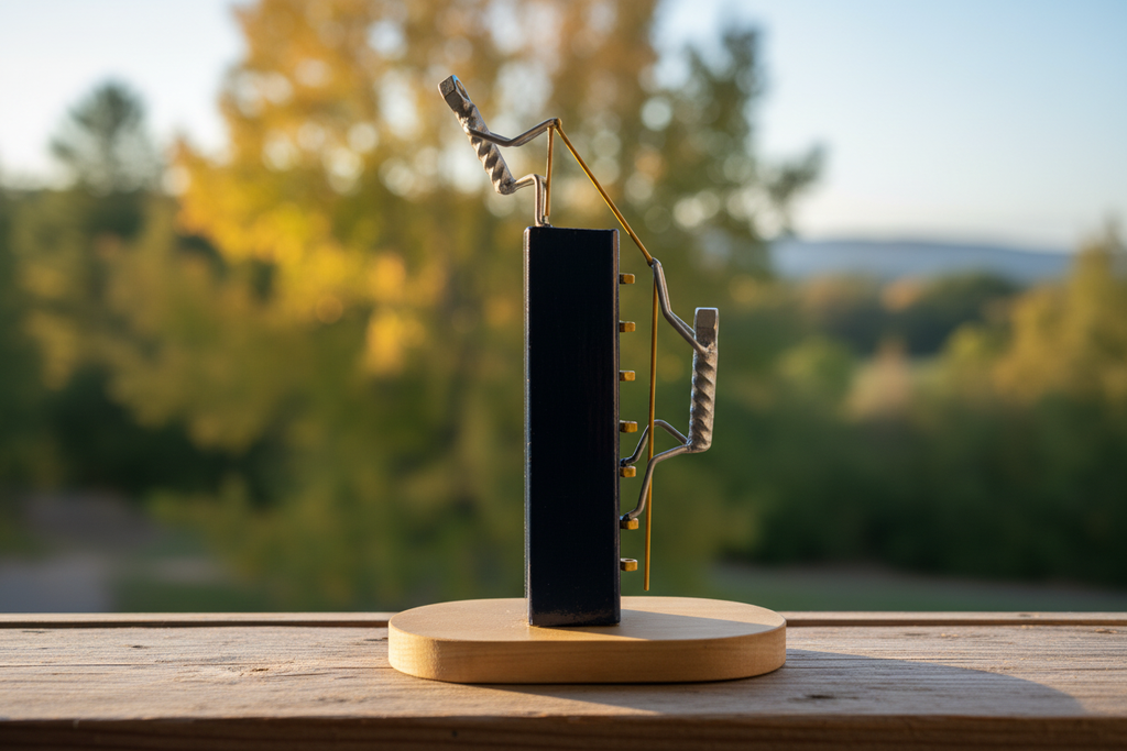 Lending a Hand sculpture on a windowsill with golden hour light