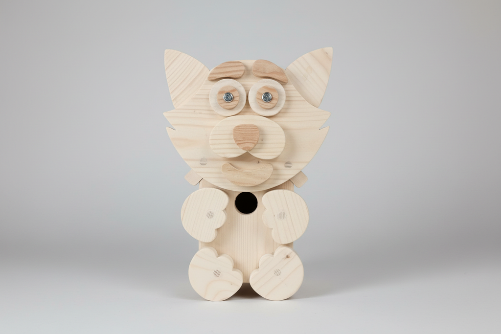 Handcrafted cat character bird box - plain product shot