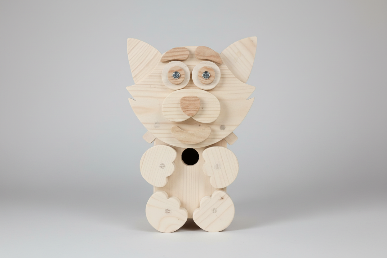 Handcrafted cat character bird box - plain product shot