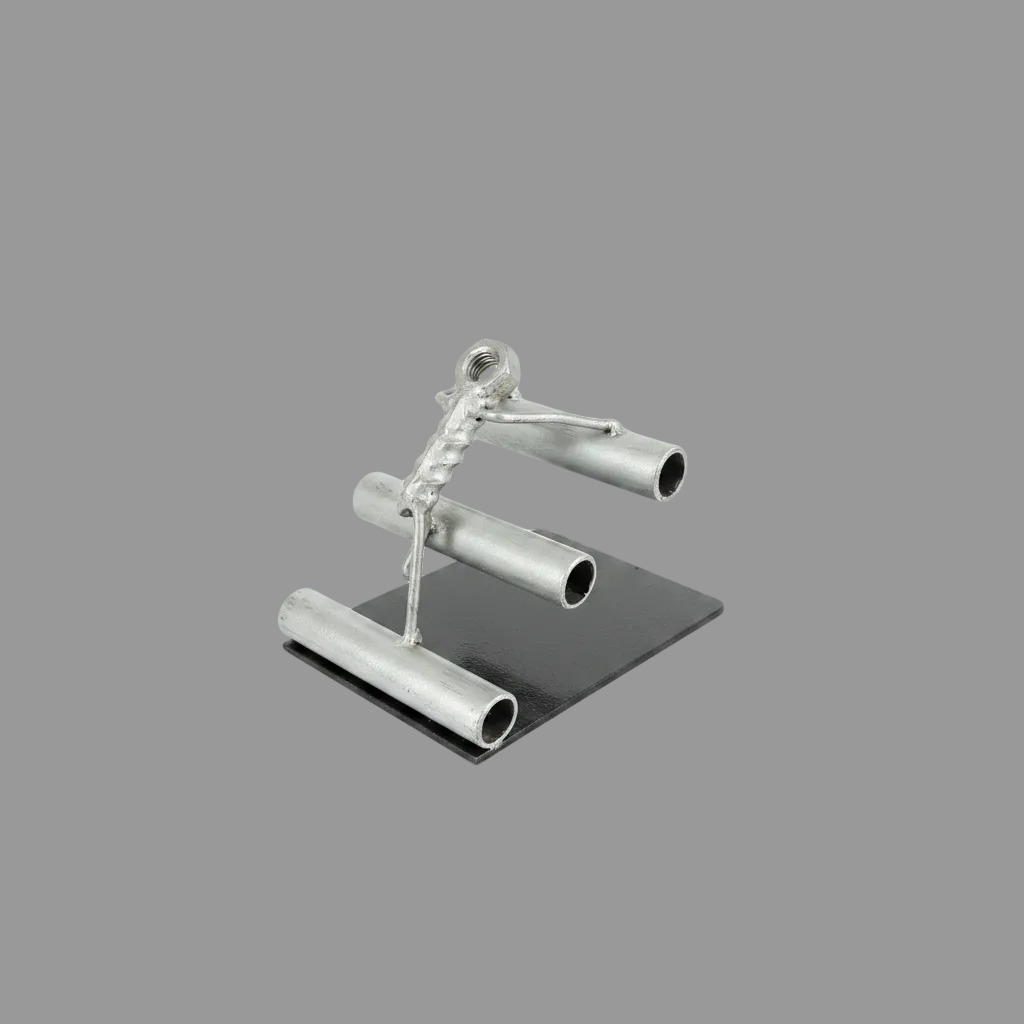 Summit Seeker reclaimed metal climbing sculpture, front view on white background