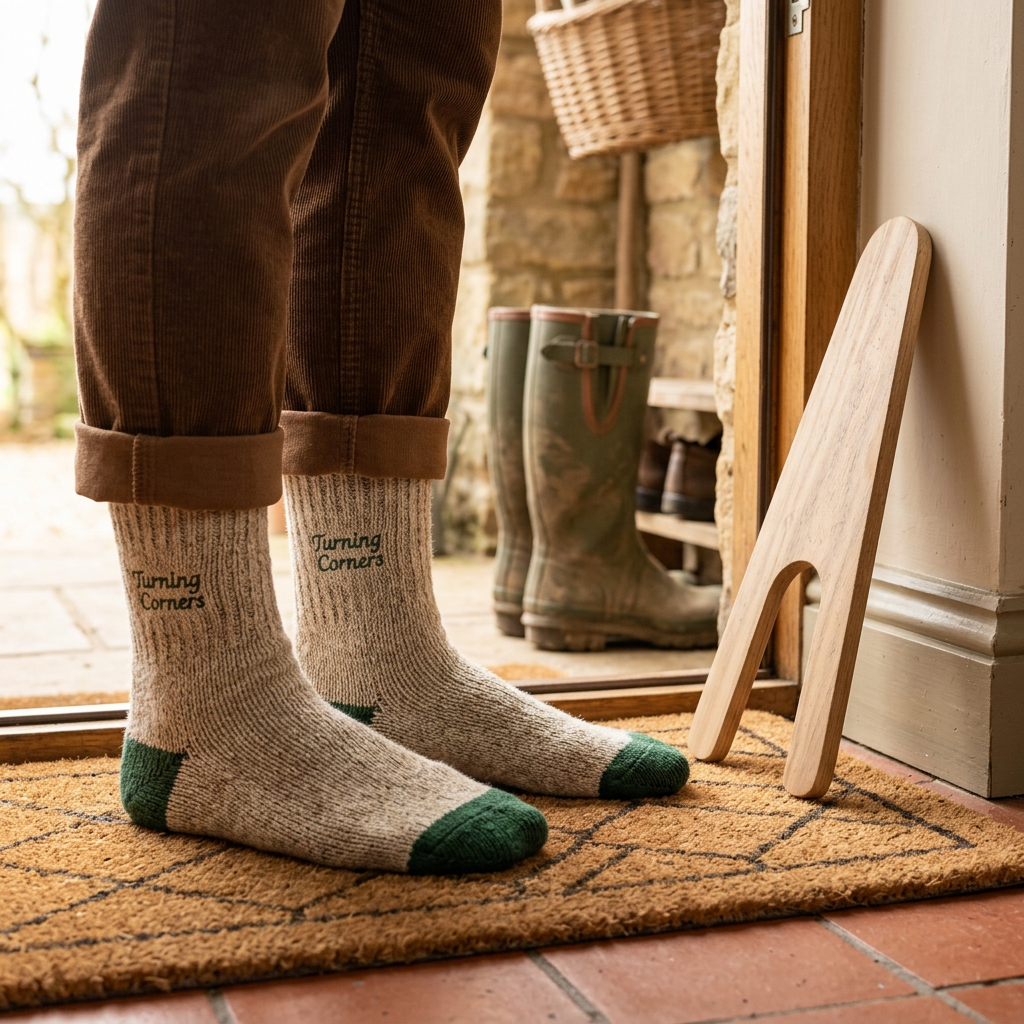 Turning Corners socks after removing muddy boots